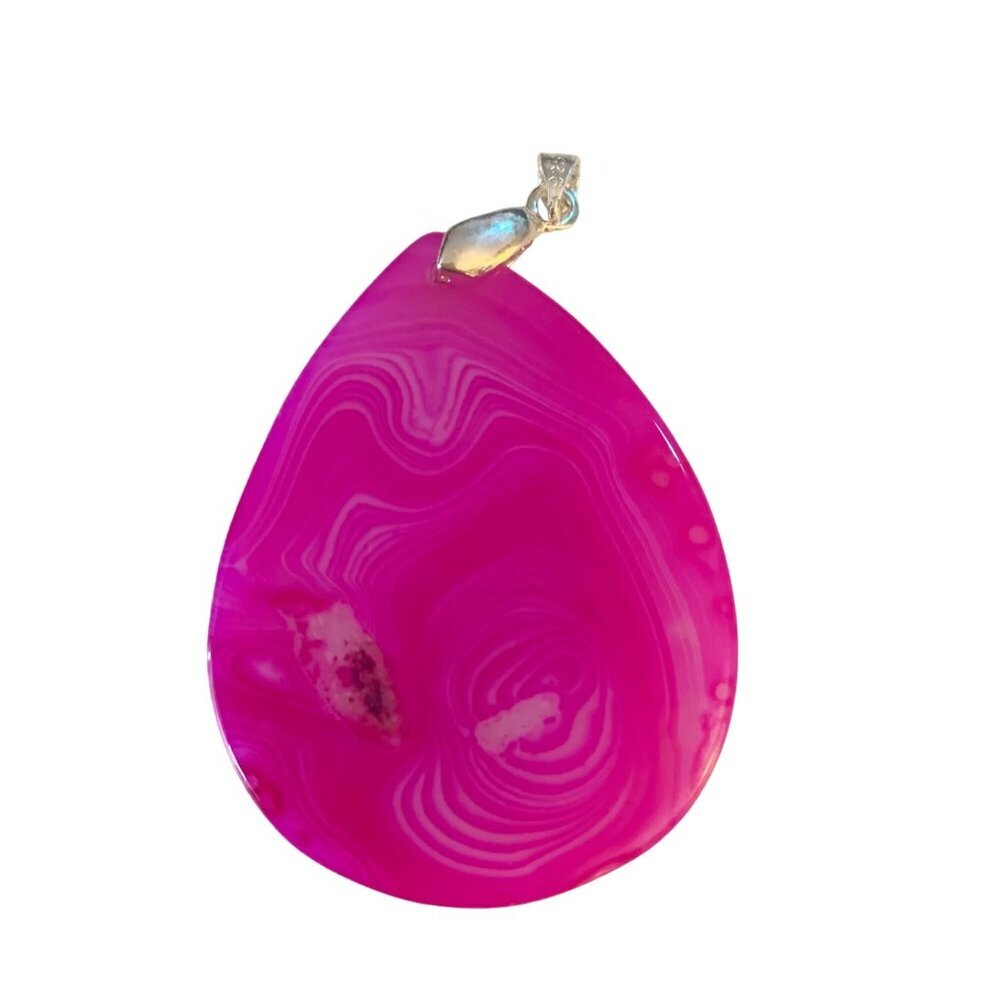 Pink Agate Necklace Pendant Gemstone Sterling Silver Crystal Pendant Boho